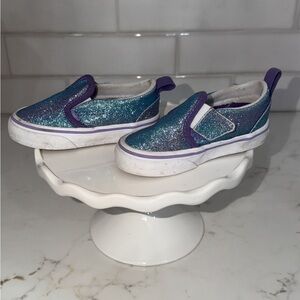 Vans Sparkly Blue and Purple Kids Slip-On Shoes